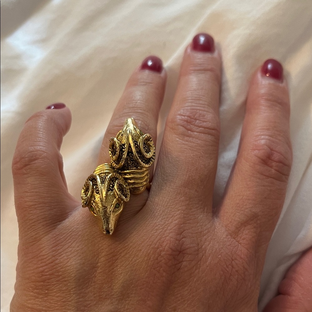 Gold Ram Head Statement Ring